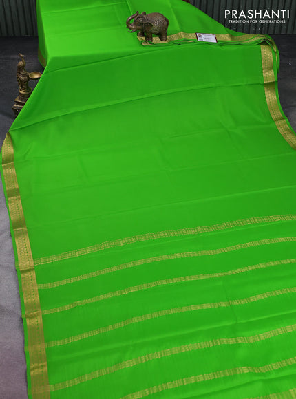 Pure mysore silk saree light green with plain body and zari woven border