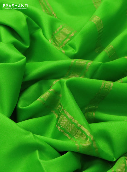 Pure mysore silk saree light green with plain body and zari woven border