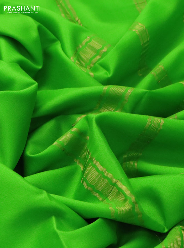 Pure mysore silk saree light green with plain body and zari woven border