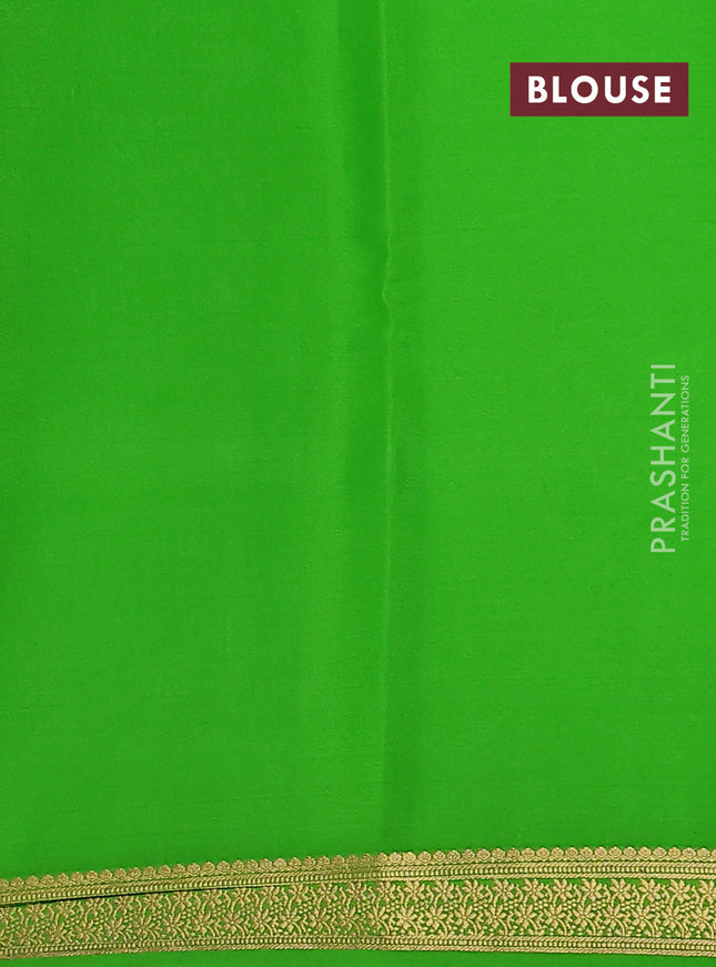 Pure mysore silk saree light green with plain body and zari woven border