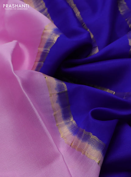 Pure mysore silk saree lotus pink and blue with plain body and zari woven border