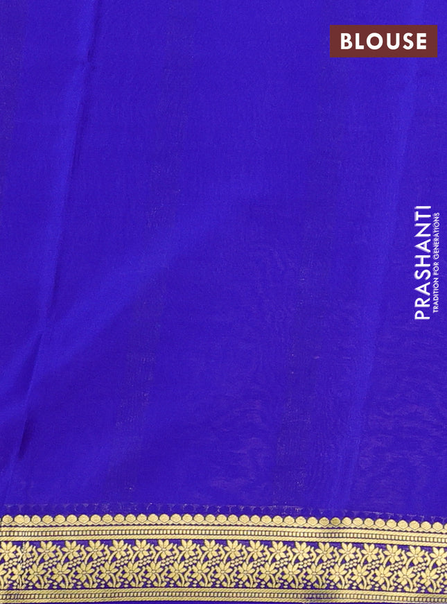 Pure mysore silk saree lotus pink and blue with plain body and zari woven border