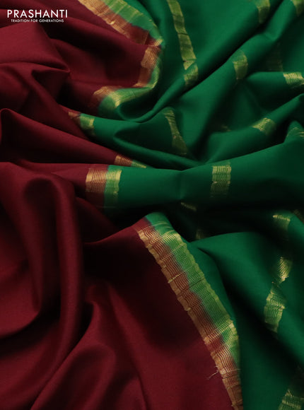 Pure mysore silk saree maroon and green with plain body and zari woven border