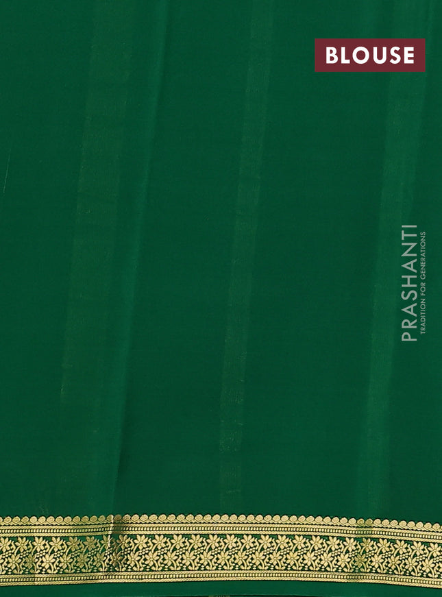 Pure mysore silk saree maroon and green with plain body and zari woven border