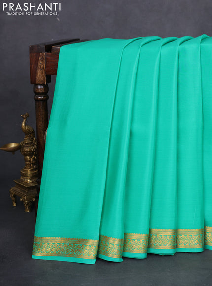 Pure mysore silk saree teal green with plain body and zari woven border