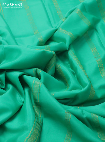 Pure mysore silk saree teal green with plain body and zari woven border