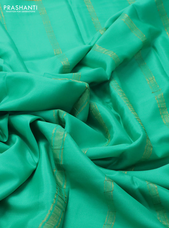 Pure mysore silk saree teal green with plain body and zari woven border