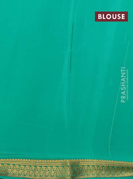 Pure mysore silk saree teal green with plain body and zari woven border