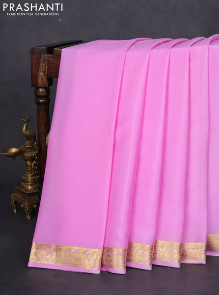 Pure mysore silk saree light pink with plain body and zari woven border