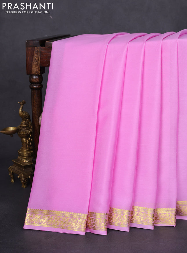 Pure mysore silk saree light pink with plain body and zari woven border