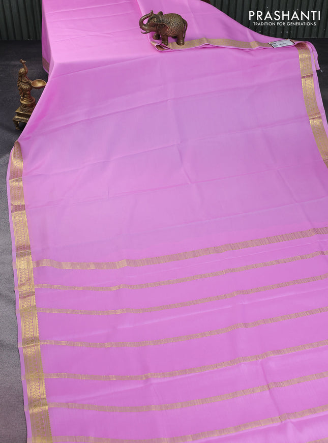 Pure mysore silk saree light pink with plain body and zari woven border