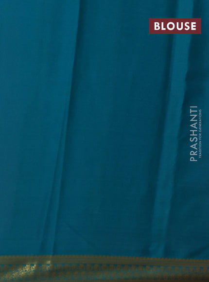 Pure mysore silk saree red and teal blue with plain body and zari woven border