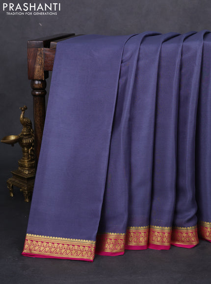 Pure mysore silk saree grey and pink with plain body and zari woven border