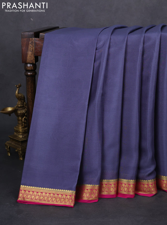 Pure mysore silk saree grey and pink with plain body and zari woven border