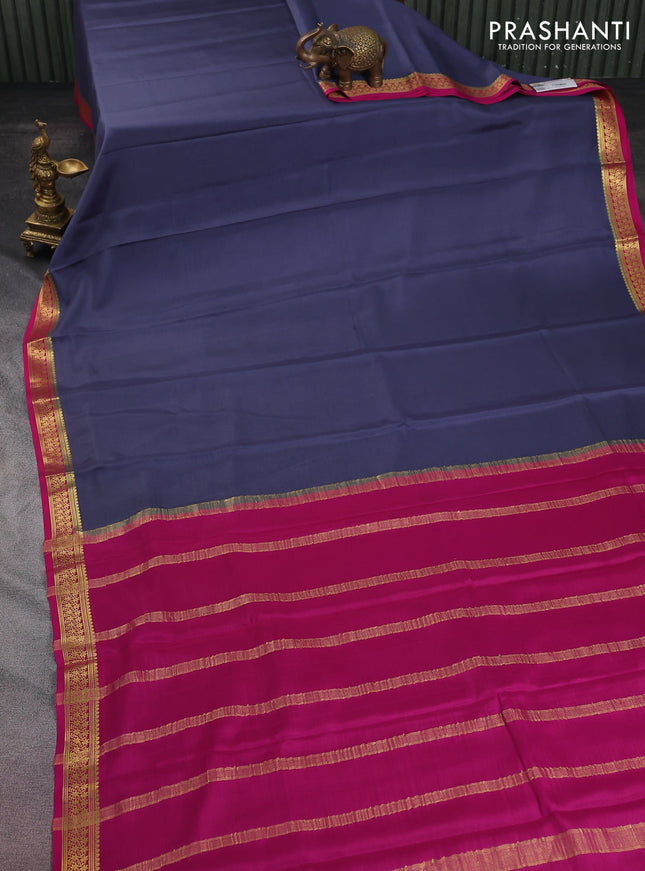 Pure mysore silk saree grey and pink with plain body and zari woven border