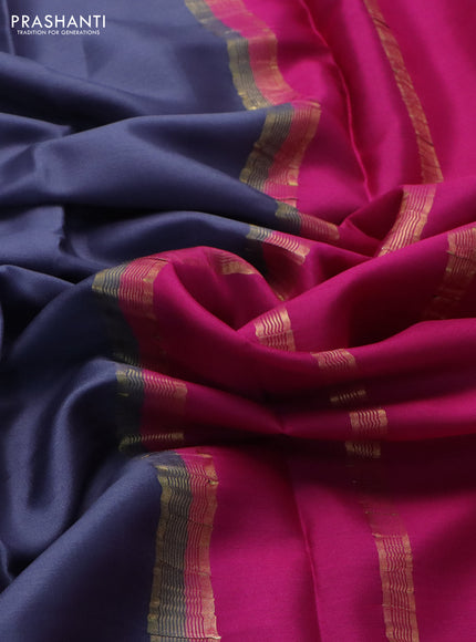 Pure mysore silk saree grey and pink with plain body and zari woven border