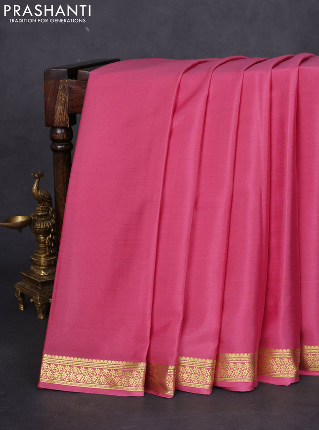 Pure mysore silk saree mauve pink with plain body and zari woven border