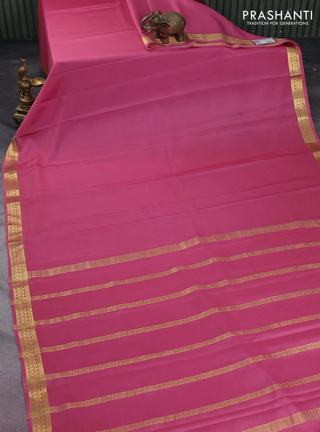 Pure mysore silk saree mauve pink with plain body and zari woven border