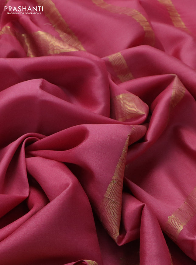 Pure mysore silk saree mauve pink with plain body and zari woven border