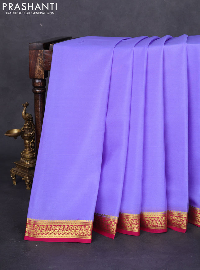 Pure mysore silk saree lavender and pink with plain body and zari woven border