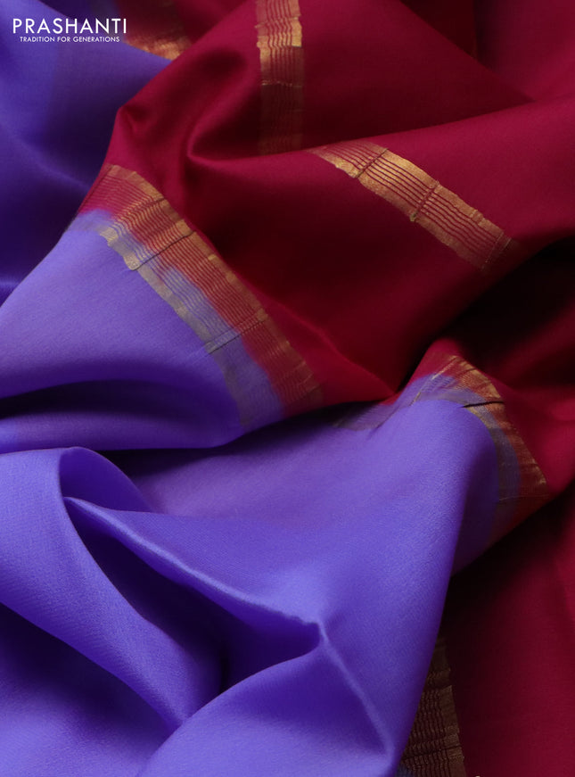 Pure mysore silk saree lavender and pink with plain body and zari woven border