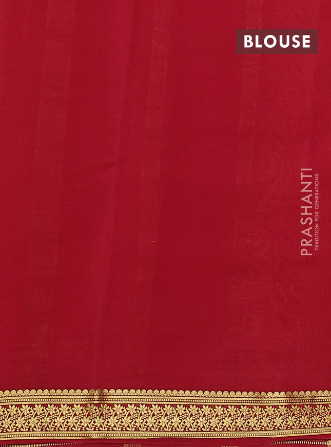 Pure mysore silk saree sandal and red with plain body and zari woven border