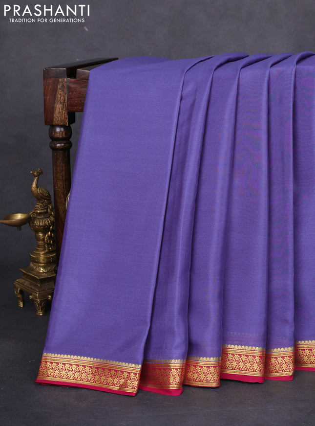 Pure mysore silk saree blue and pink with plain body and zari woven border