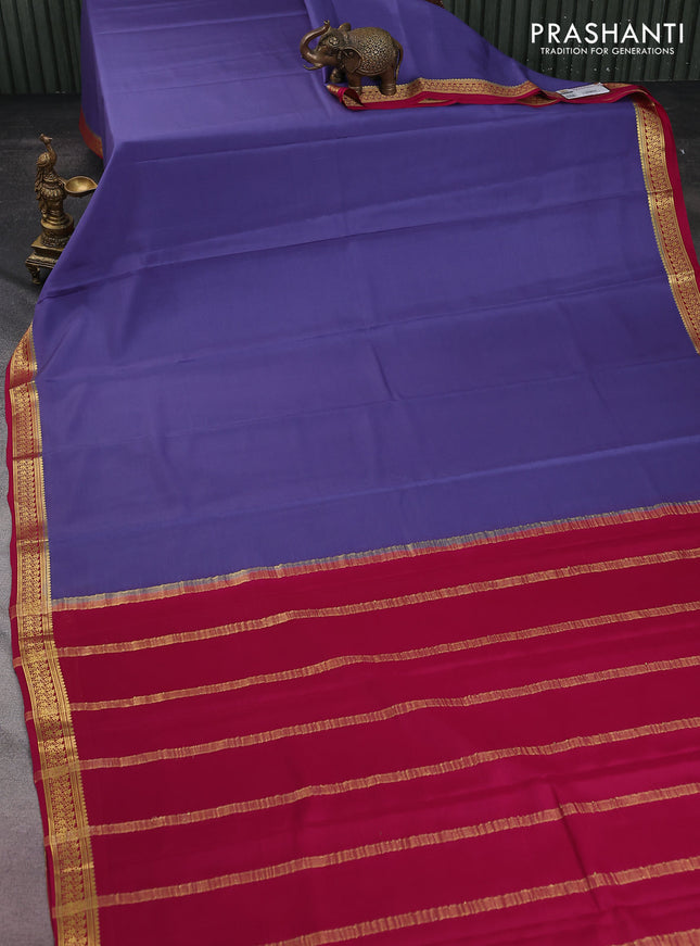 Pure mysore silk saree blue and pink with plain body and zari woven border