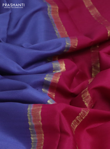 Pure mysore silk saree blue and pink with plain body and zari woven border