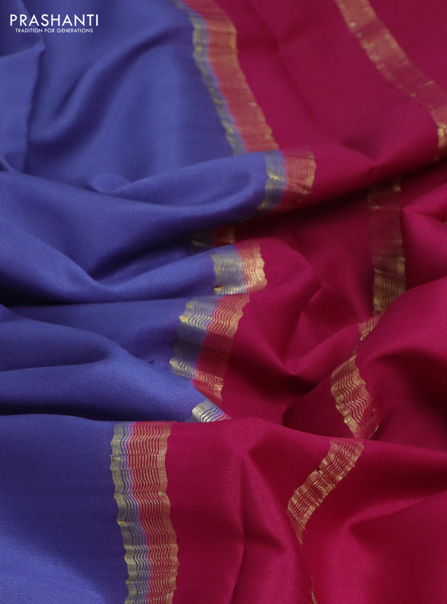 Pure mysore silk saree blue and pink with plain body and zari woven border