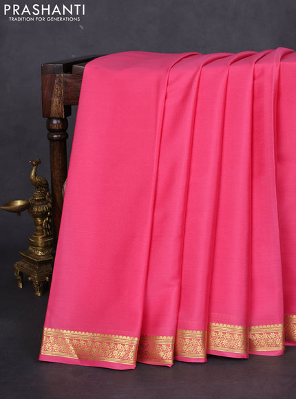 Pure mysore silk saree pink with plain body and zari woven border