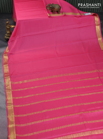 Pure mysore silk saree pink with plain body and zari woven border