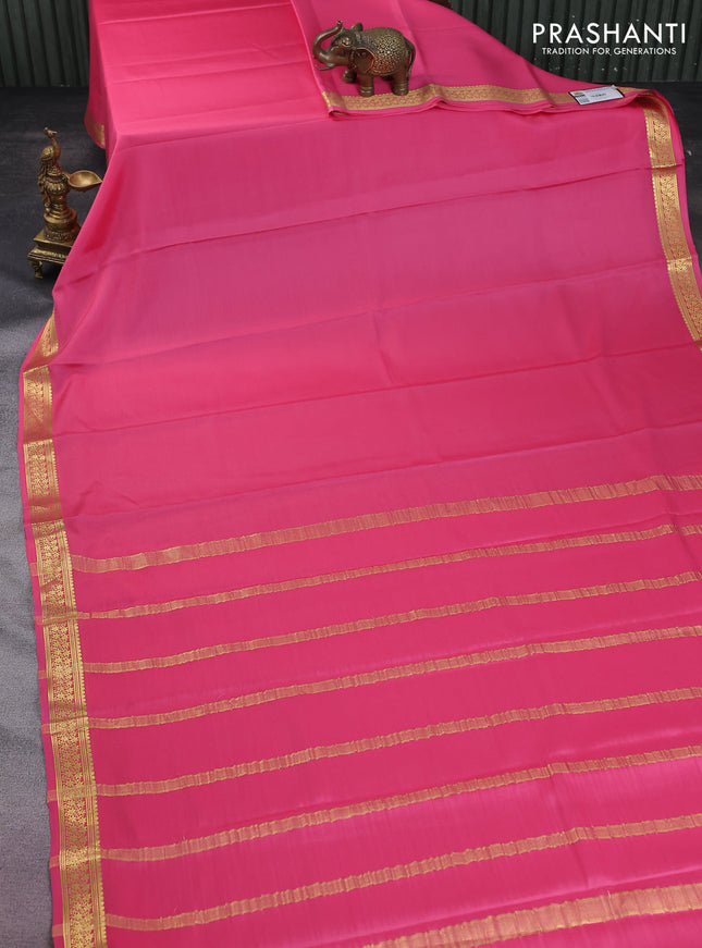 Pure mysore silk saree pink with plain body and zari woven border
