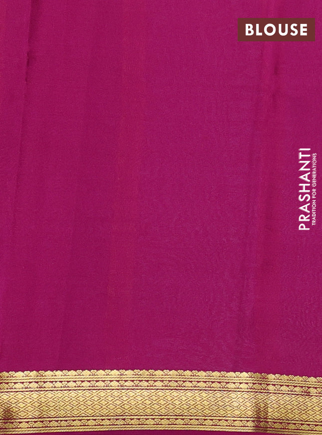 Pure mysore silk saree light blue and dark magenta pink with plain body and zari woven border