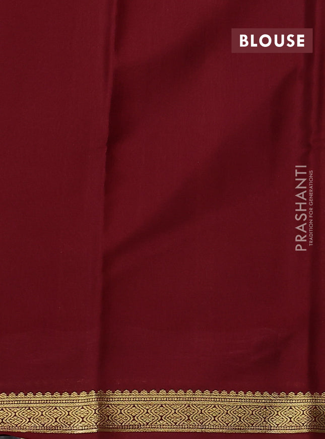 Pure mysore silk saree bottle green and maroon with plain body and zari woven border