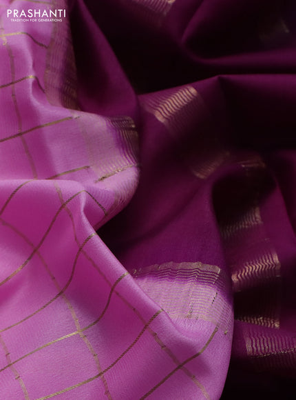 Pure mysore silk saree lotus pink and purple with allover zari checked pattern and zari woven border