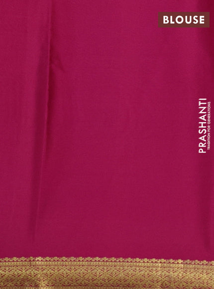 Pure mysore silk saree bottle green and magenta pink with allover zari checked pattern and zari woven border