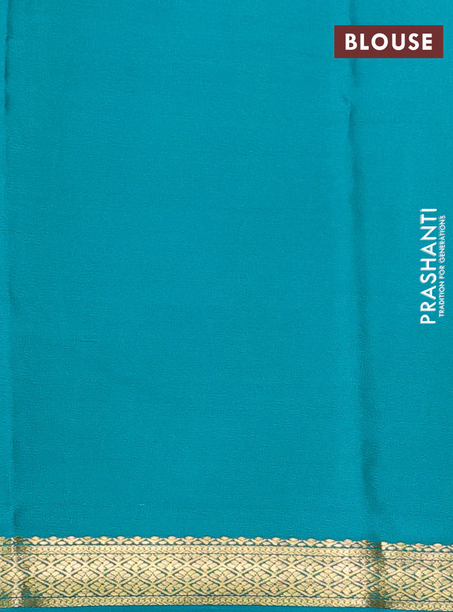 Pure mysore silk saree peach pink and teal blue with allover zari checked pattern and zari woven border