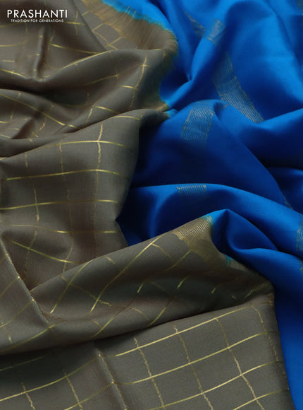Pure mysore silk saree grey and cs blue with allover zari checked pattern and zari woven border