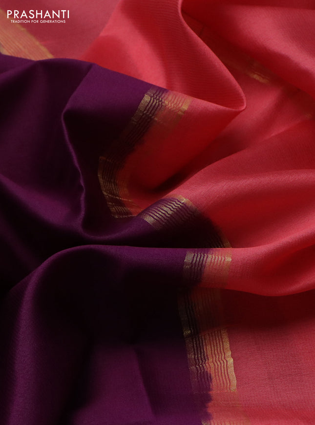 Pure mysore silk saree purple and peach pink with plain body and zari woven border