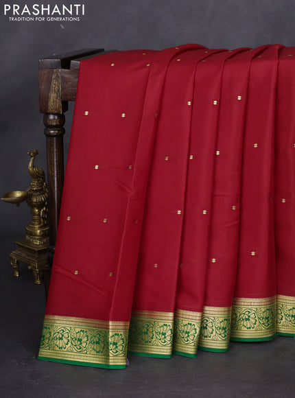 Pure mysore silk saree red and green with allover zari woven buttas and zari woven floral border