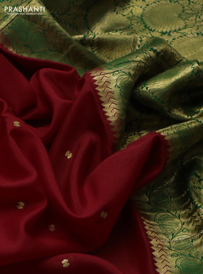 Pure mysore silk saree red and green with allover zari woven buttas and zari woven floral border