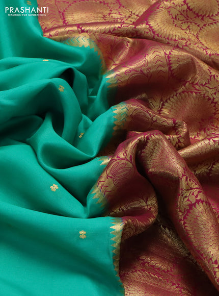 Pure mysore silk saree teal green and pink with zari woven buttas and zari woven border