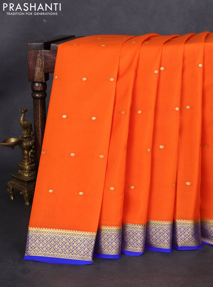 Pure mysore silk saree orange and royal blue with zari woven buttas and zari woven border