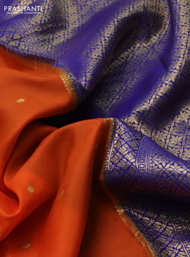Pure mysore silk saree orange and royal blue with zari woven buttas and zari woven border