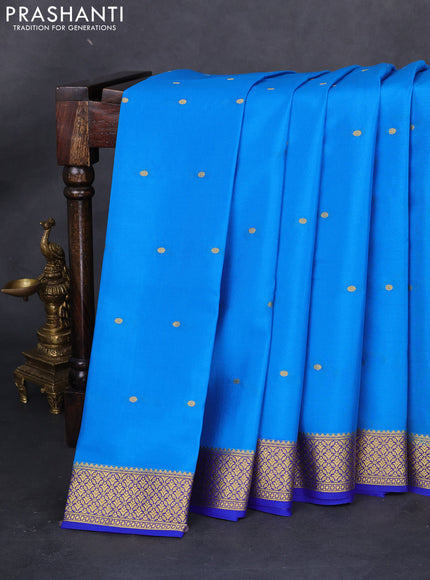 Pure mysore silk saree cs blue and blue with zari woven buttas and zari woven border