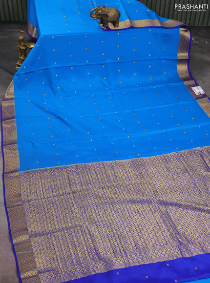Pure mysore silk saree cs blue and blue with zari woven buttas and zari woven border