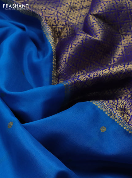Pure mysore silk saree cs blue and blue with zari woven buttas and zari woven border