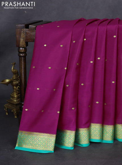 Pure mysore silk saree pink and teal green with zari woven buttas and zari woven border