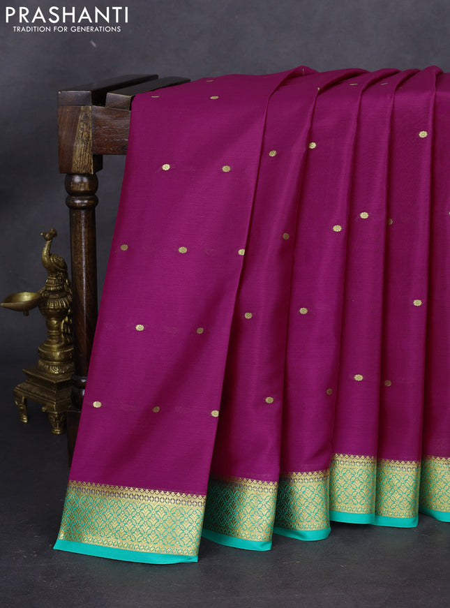 Pure mysore silk saree pink and teal green with zari woven buttas and zari woven border